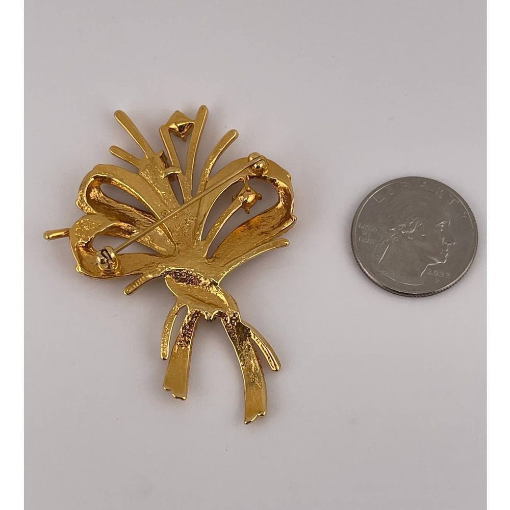 Vintage Gold‎ Tone With Diamond Rhinestone Art Nouveau Flower Boquet Brooch - Picture 4 of 4